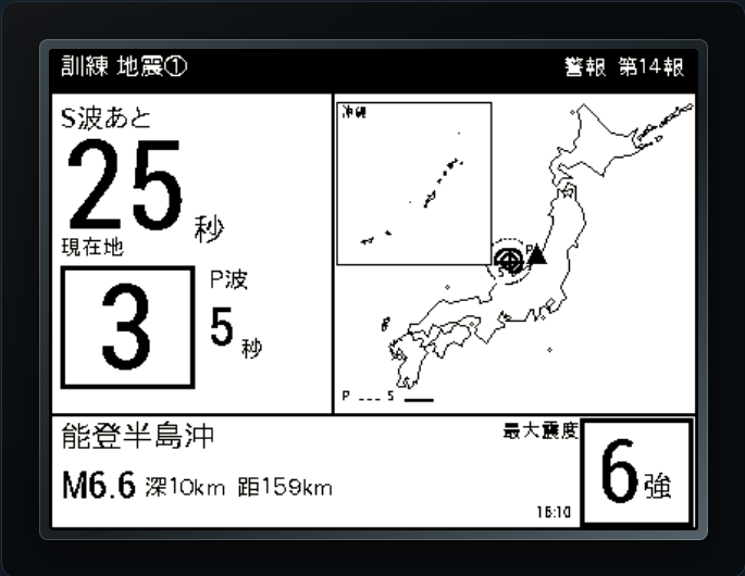 緊急地震速報ディスプレイ